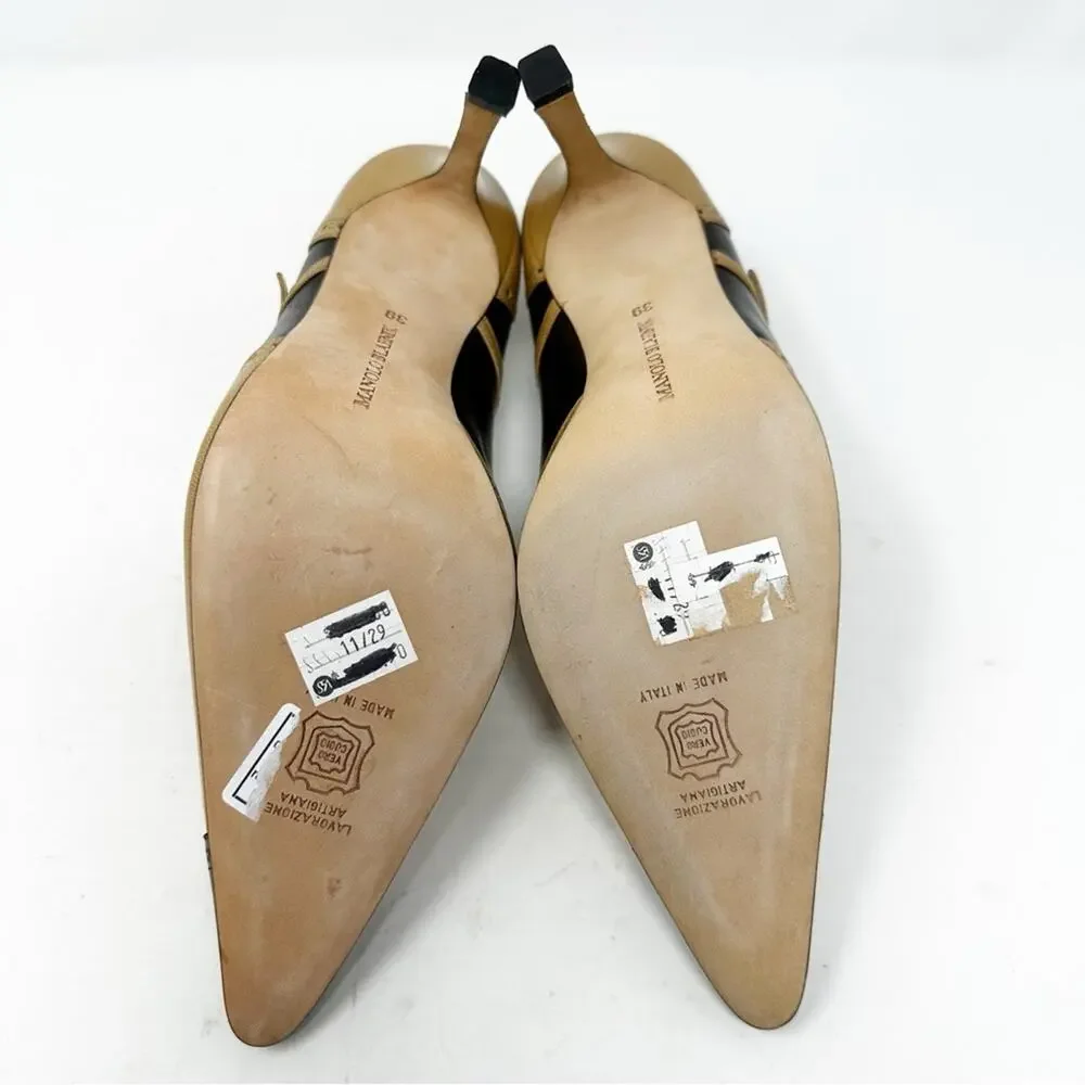 Manolo Blahnik Cap Toe Mary Jane Leather Heels Womens Size EU 39